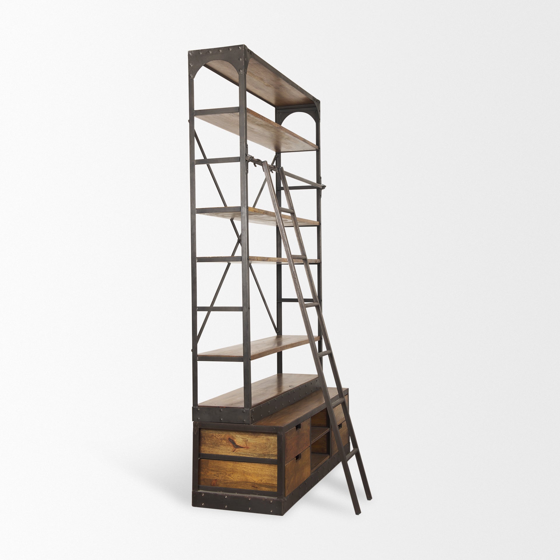 Brodie Wide Bookcase Natural Wood w/ Black Iron Frame