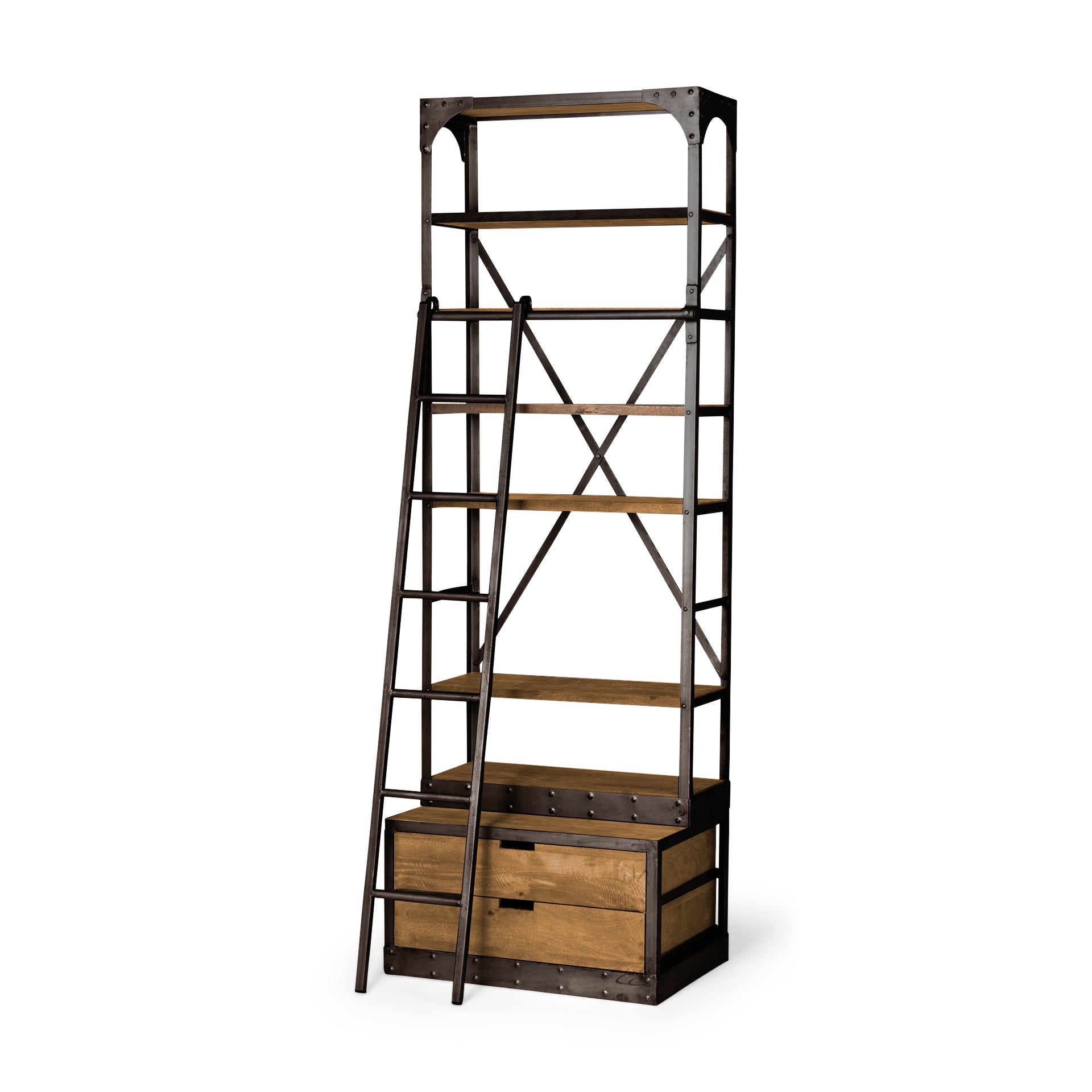 Brodie Narrow Bookcase | Natural Wood w/ Black Iron Frame