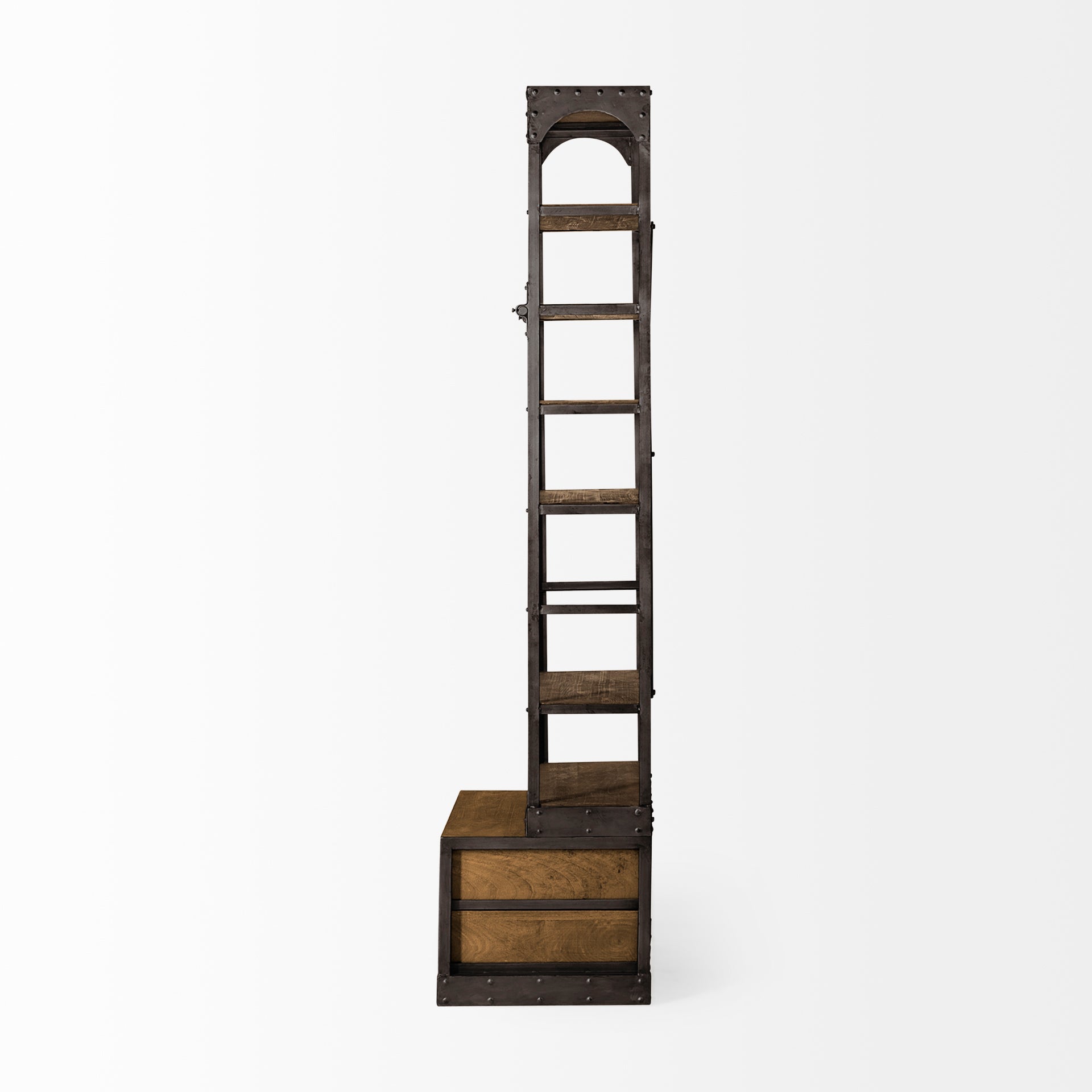 Brodie Narrow Bookcase | Natural Wood w/ Black Iron Frame