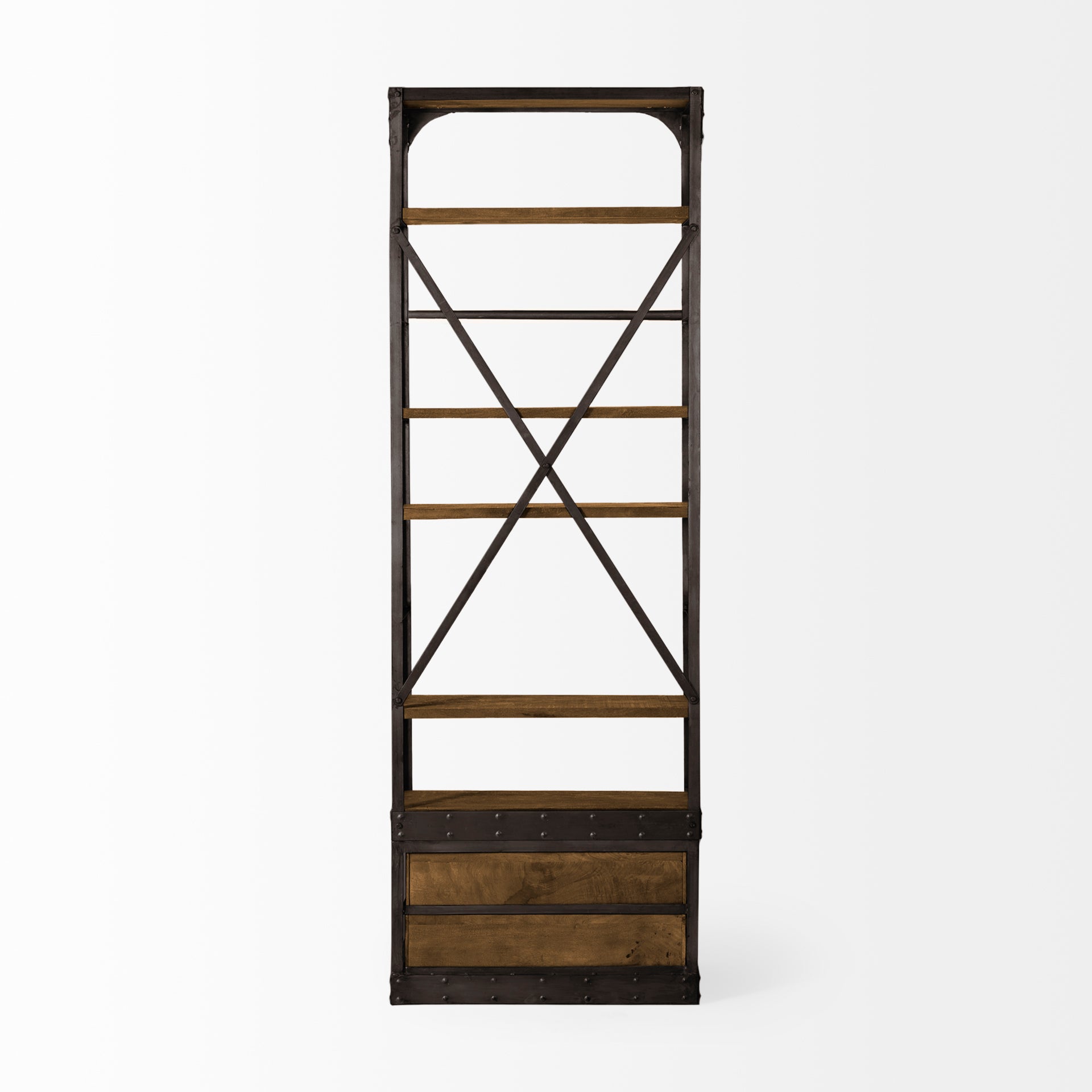 Brodie Narrow Bookcase | Natural Wood w/ Black Iron Frame