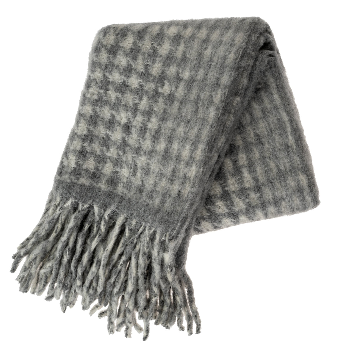 Indaba- Houndstooth Wool Blend Throw, Grey