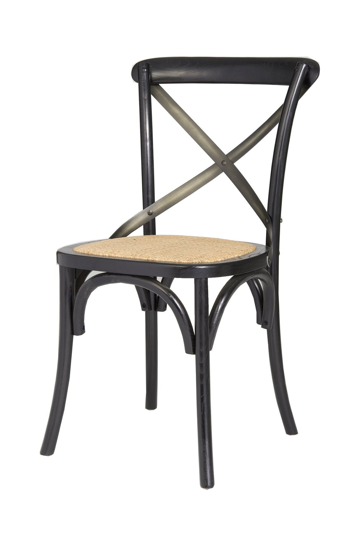 Cross Back Chair w/ Natural Brown Rattan Seat - Black