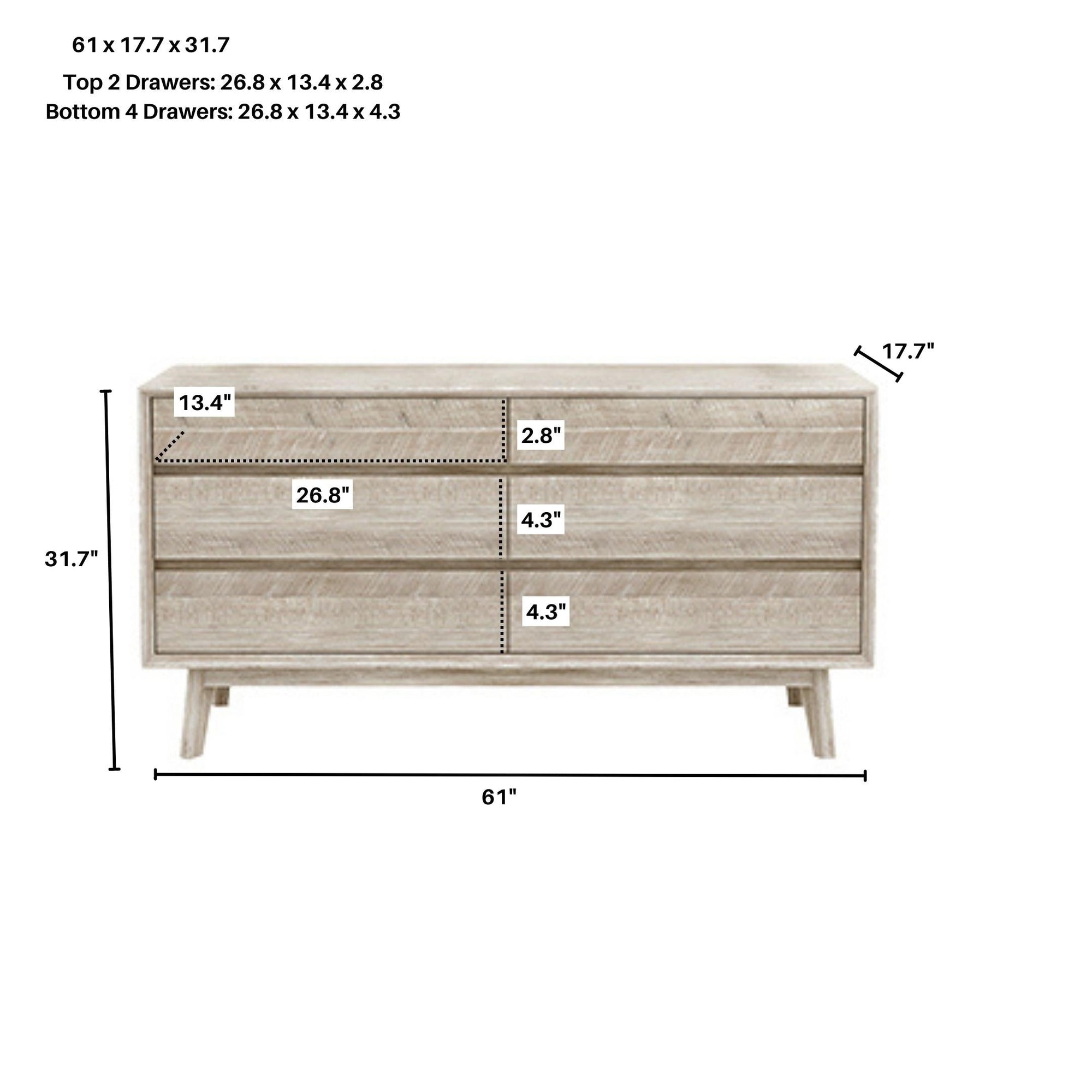 Gia 6 Drawer Dresser - Light Driftwood