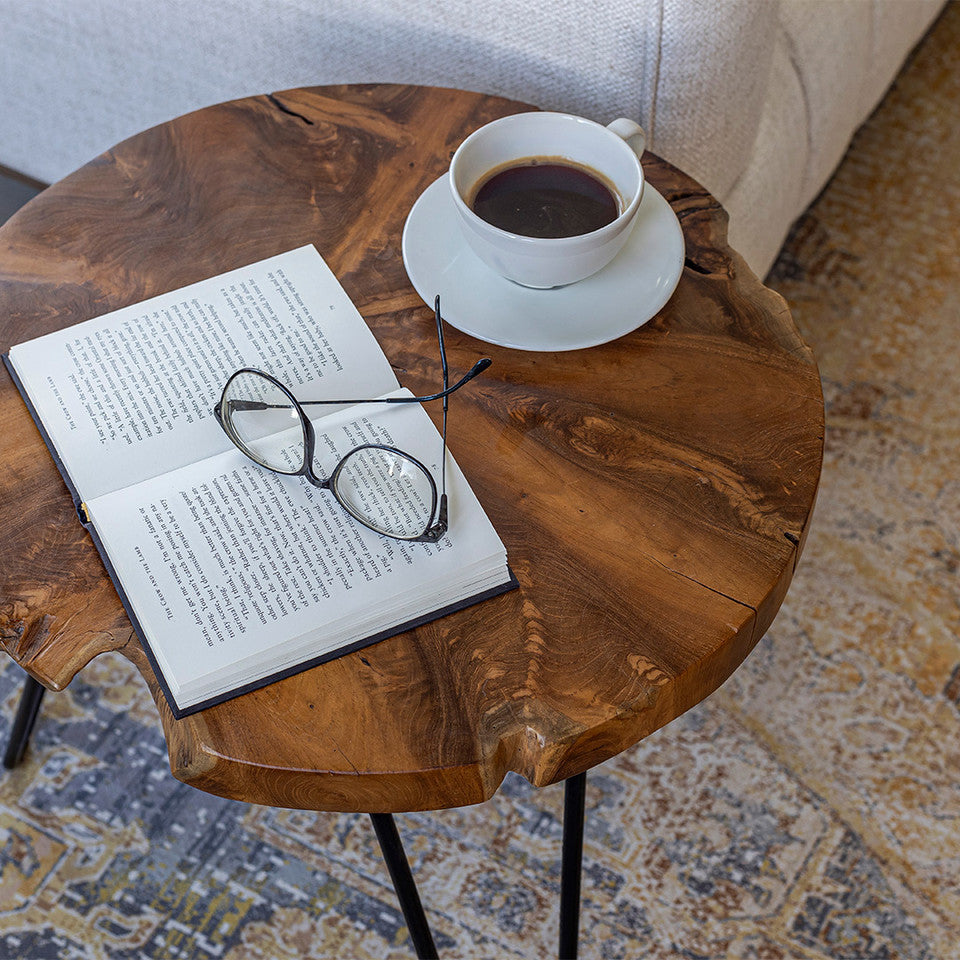 Natura Hairpin Round Live Edge Accent Table