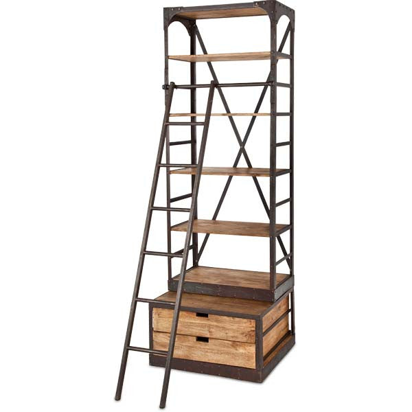 Brodie Narrow Bookcase | Natural Wood w/ Black Iron Frame