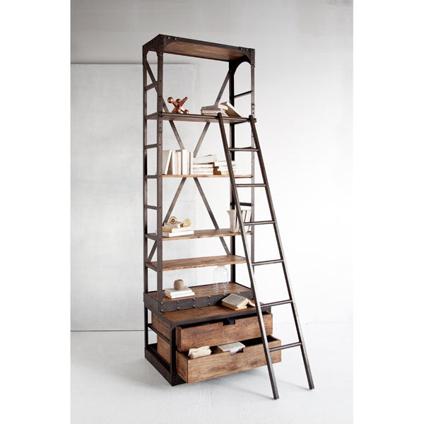 Brodie Narrow Bookcase | Natural Wood w/ Black Iron Frame