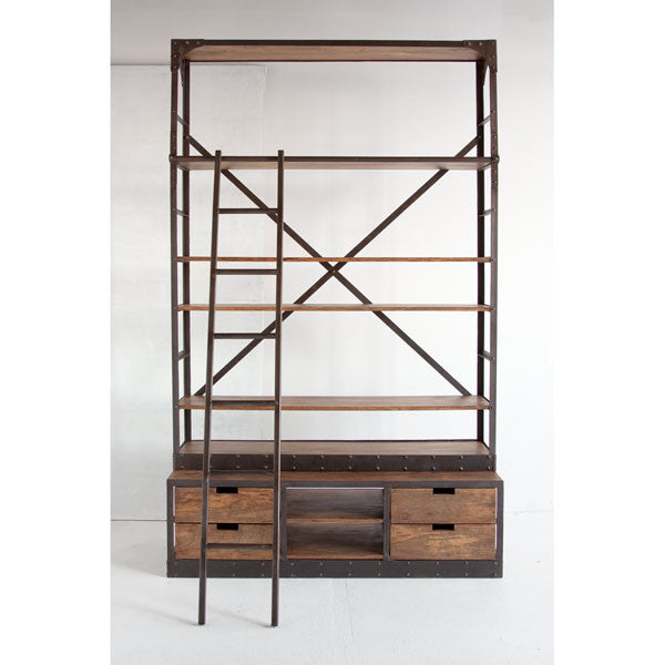 Brodie Wide Bookcase Natural Wood w/ Black Iron Frame