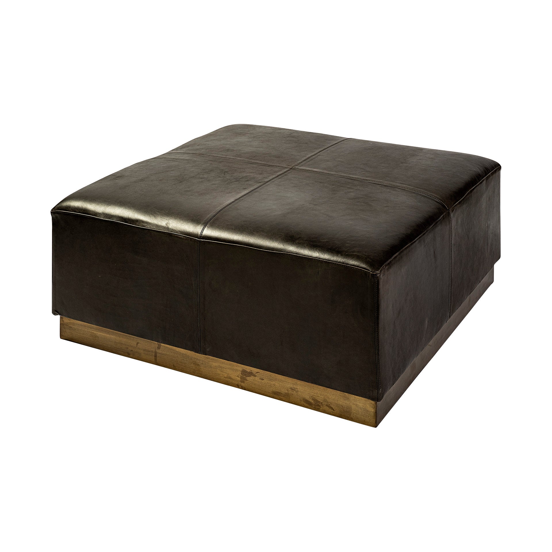 Minara Leather Ottoman | Coffee Table- Brass Base