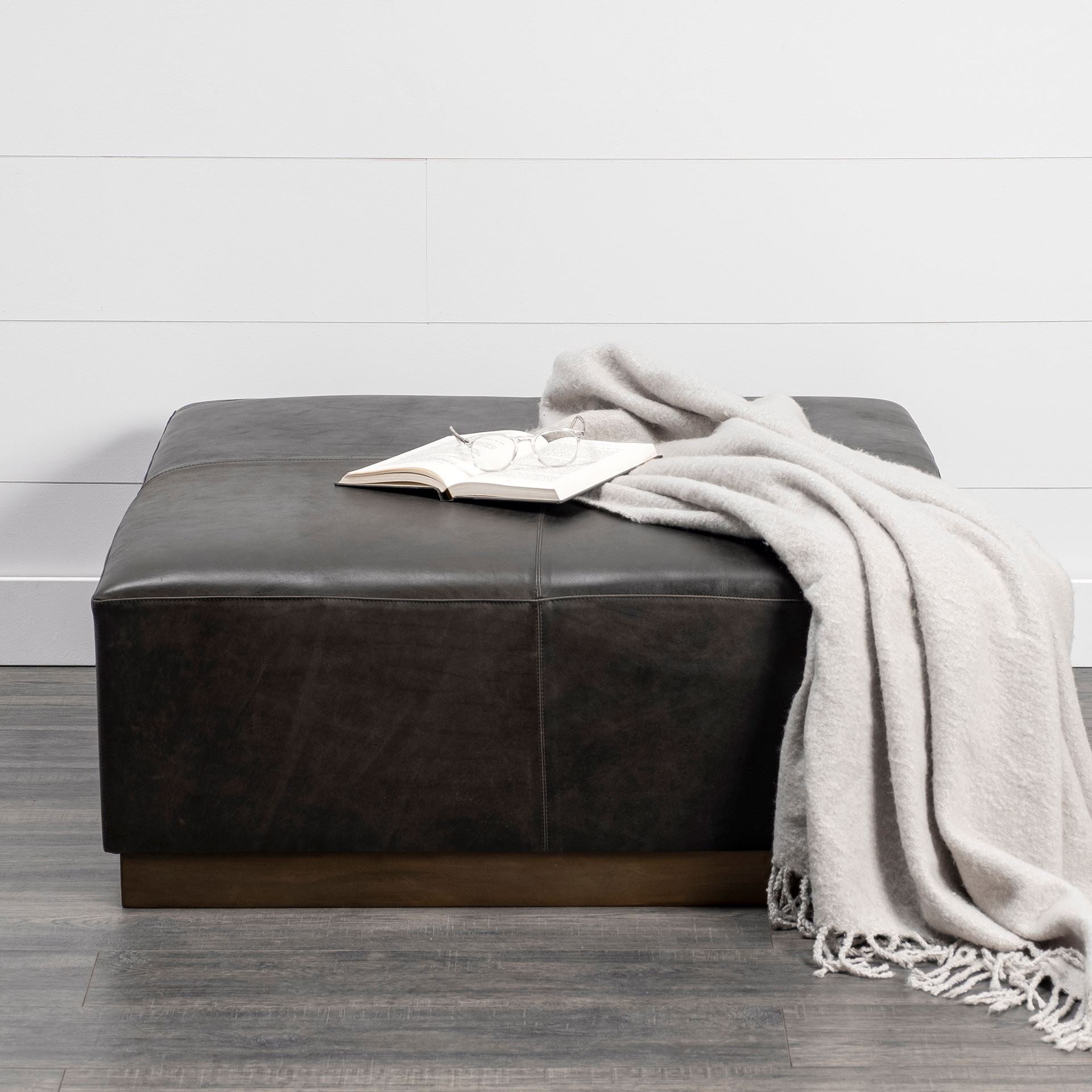 Minara Leather Ottoman | Coffee Table- Brass Base