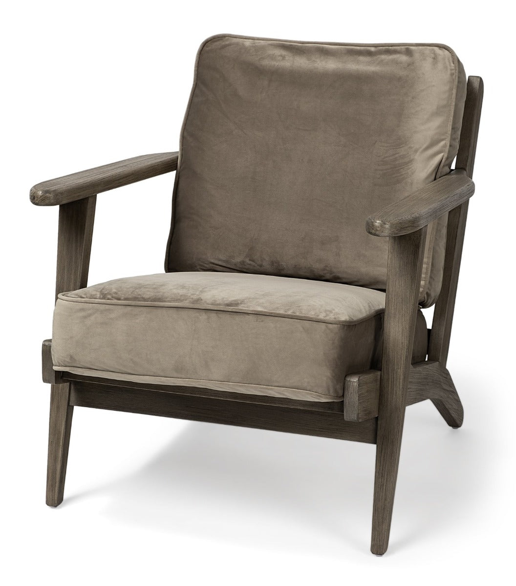 Olympus Wood Frame Lounge Chair - Brown Velvet