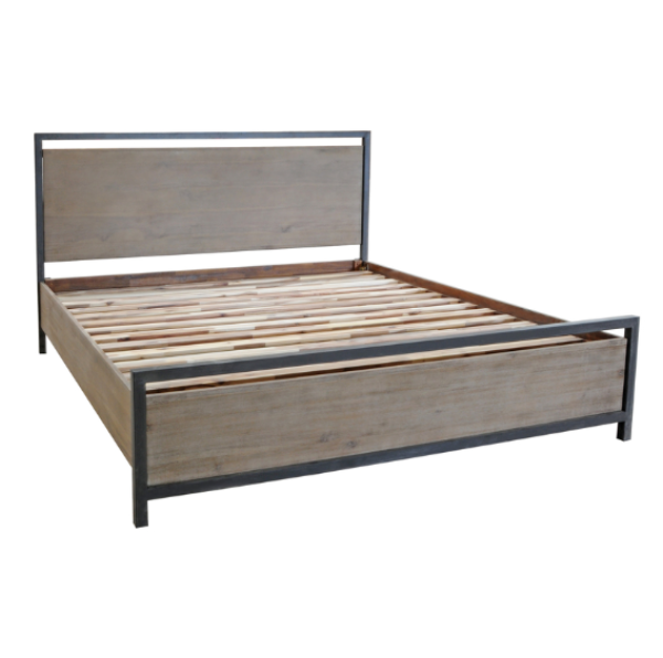 LH Imports Irondale Queen Bed. Solid acacia wood. Natural grey wash finish. Rustic grey steel  frame.  Modern industrial style. LH Imports Irondale King Bed. Solid acacia wood. Natural grey wash finish. Rustic grey steel  frame.  Modern industrial style. 